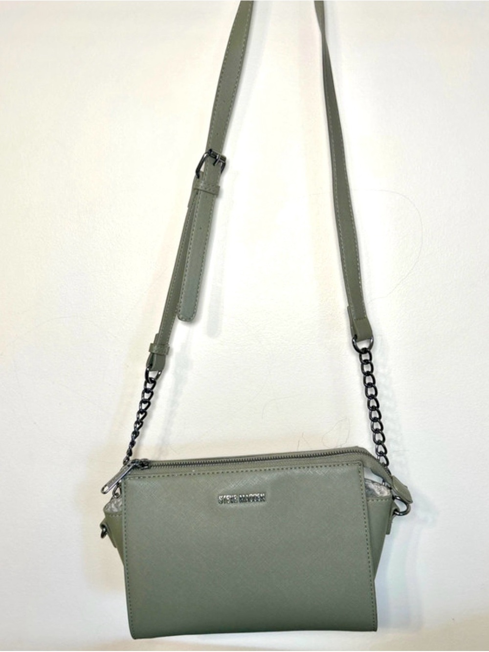 Steve Madden Olive Green Crossbody with Gunmetal Chain